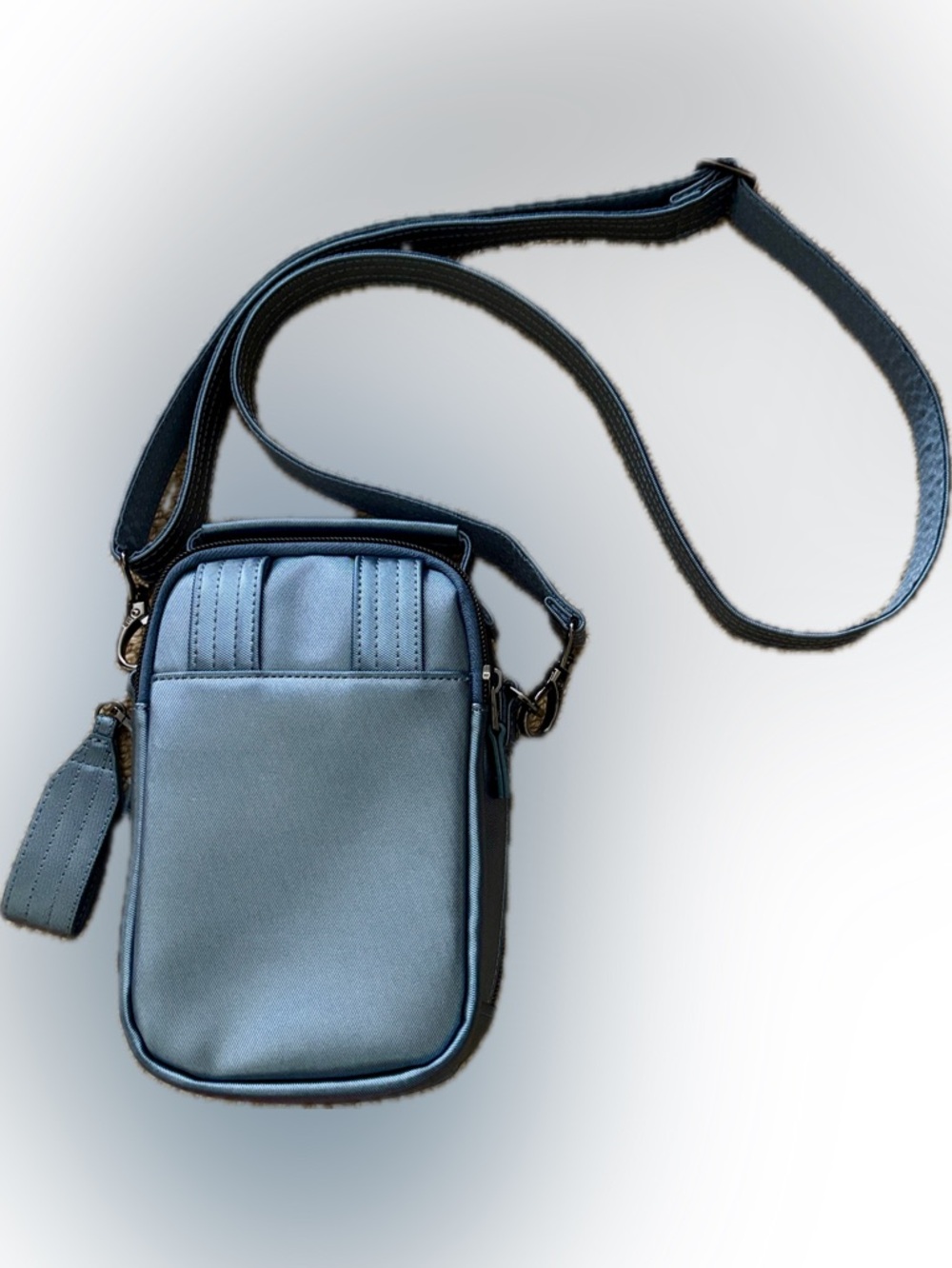 Lugz Skeeter Mini Bridge Satin Luxe VL Convertible Crossbody- Metallic Blue Moon - Picture 3 of 4